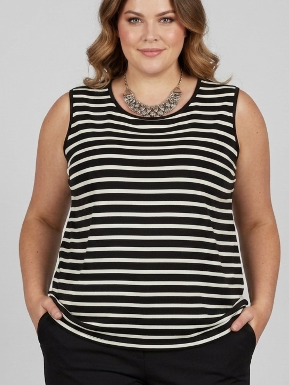 Lily Morgan Cream and Black Knit Tank 1X